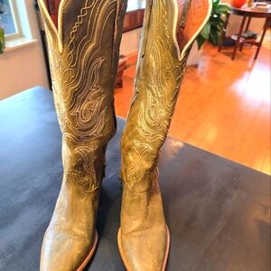 Cowboy boots-Dan Post-moss green and gold.  Women's size 10.